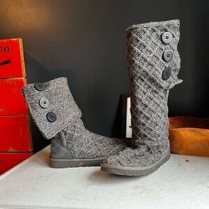 UGG Gray Knit Button Boots